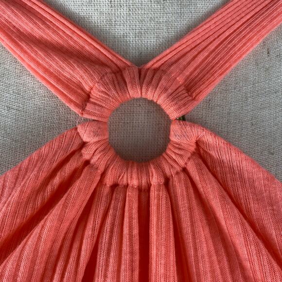 FREE PEOPLE Just A Fling Tank Top Bubble Hem Halter Coral Electric Womens Med - Picture 8 of 13